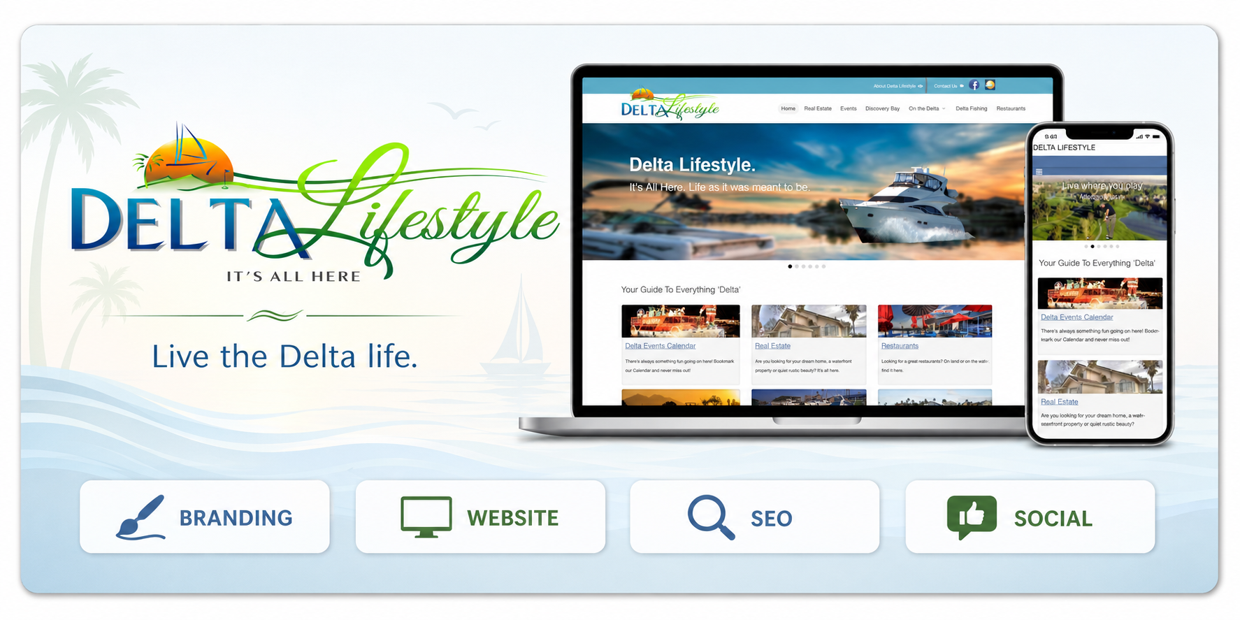 Delta Lifestyle branding and website mockup