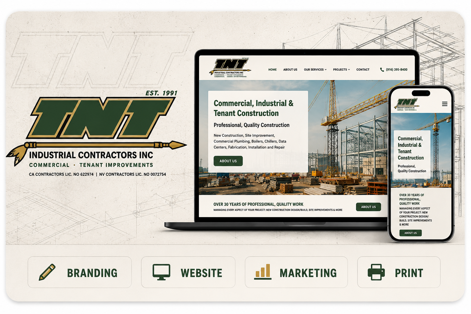 TNT Industrial Contractors website mockup