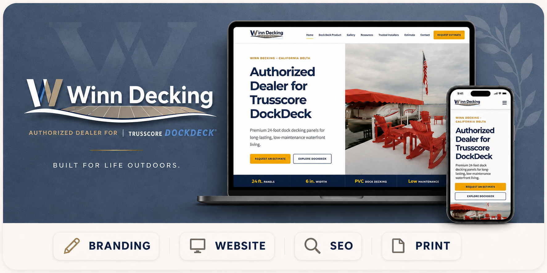 Winn Decking branding and website mockup